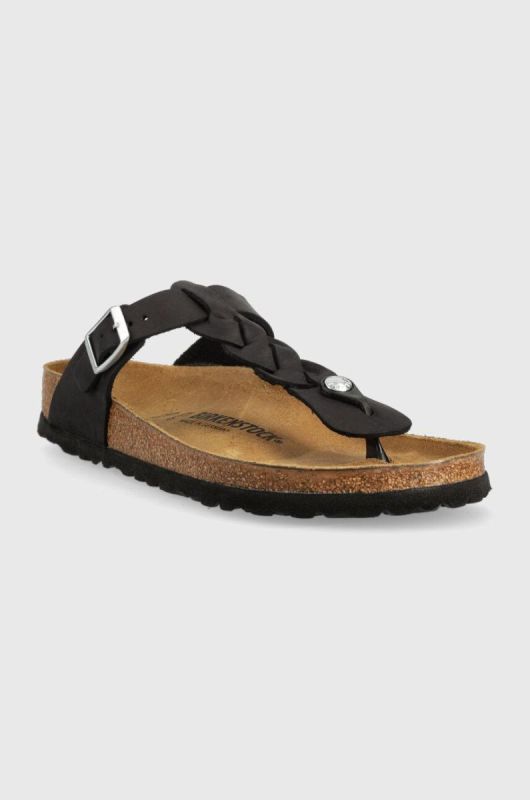 Шкіряні в'єтнамки Birkenstock жіночі колір чорний на плоскому ходу 1021349-black фото 2
