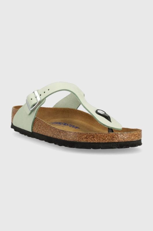 Замшеві в'єтнамки Birkenstock Gizeh SFB жіночі колір зелений на плоскому ходу 1023973-pgreen фото 2