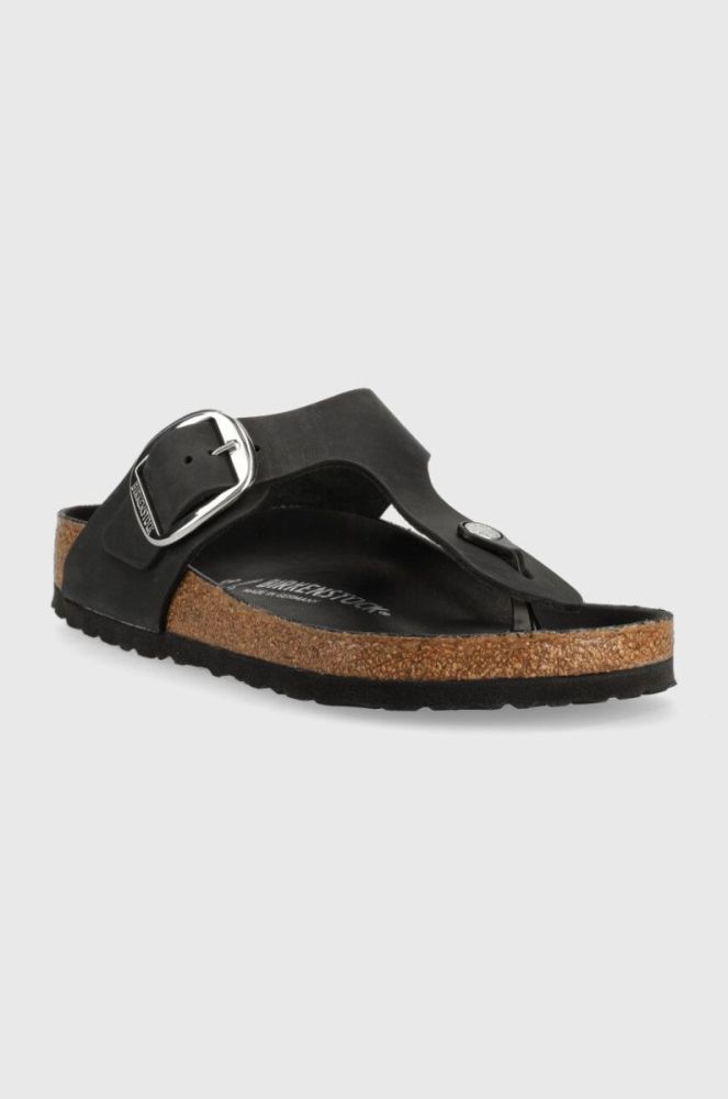 Шкіряні в'єтнамки Birkenstock жіночі колір чорний на плоскому ходу 1023334-black фото 2