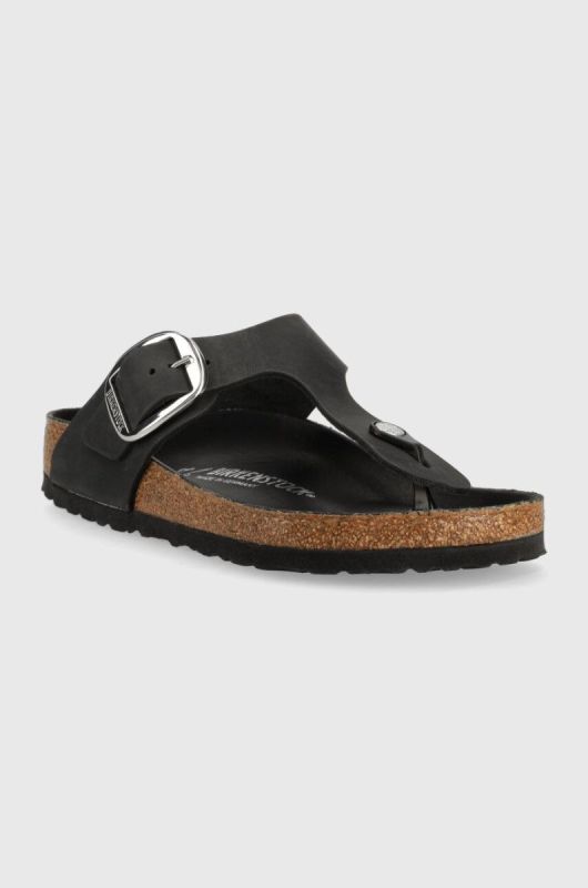 Шкіряні в'єтнамки Birkenstock жіночі колір чорний на плоскому ходу 1023334-black фото 2