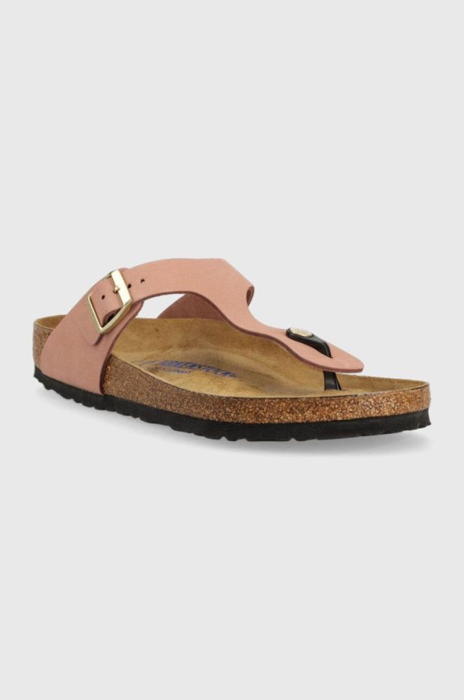 Замшеві в'єтнамки Birkenstock жіночі колір рожевий на плоскому ходу 1024024-lpink фото 2