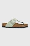 Замшеві в'єтнамки Birkenstock жіночі колір зелений на плоскому ходу 1024046-pgreen Замшеві в'єтнамки Birkenstock жіночі колір зелений на плоскому ходу 1024046-pgreen
