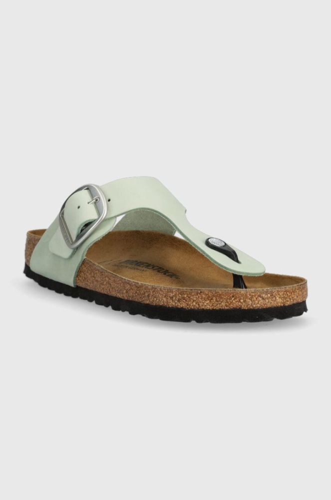 Замшеві в'єтнамки Birkenstock жіночі колір зелений на плоскому ходу 1024046-pgreen фото 2