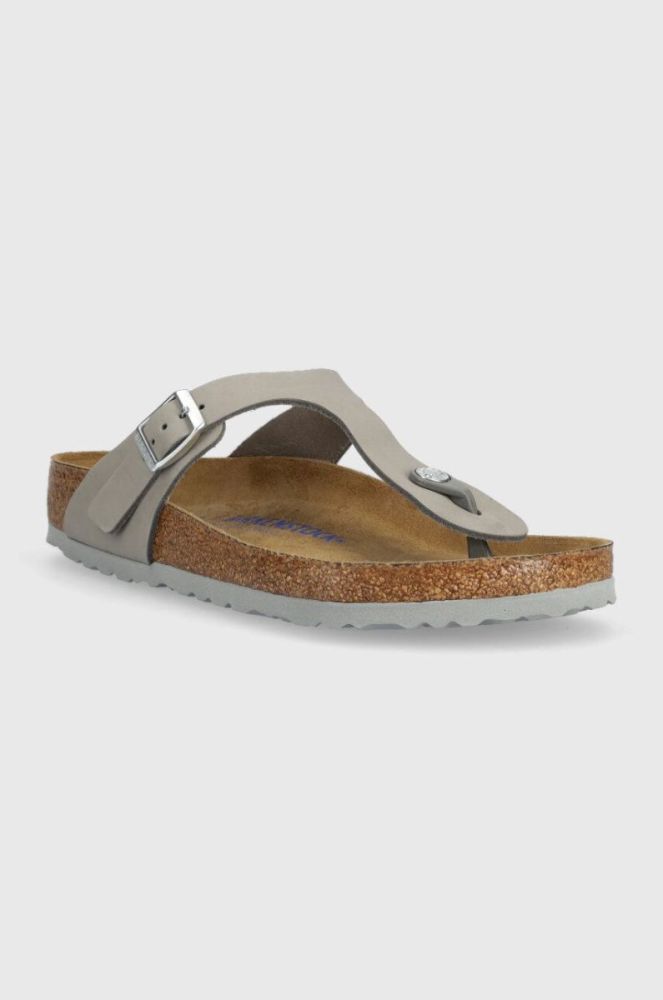 Замшеві в'єтнамки Birkenstock жіночі колір сірий на плоскому ходу 1024127-lgrey фото 2