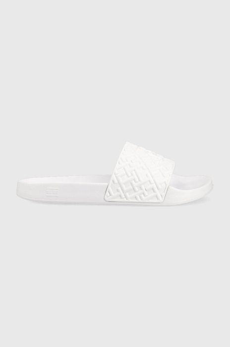 Шльопанці Tommy Hilfiger RUBBER TH MONOGRAM POOL SLIDE чоловічі колір білий FM0FM04464
