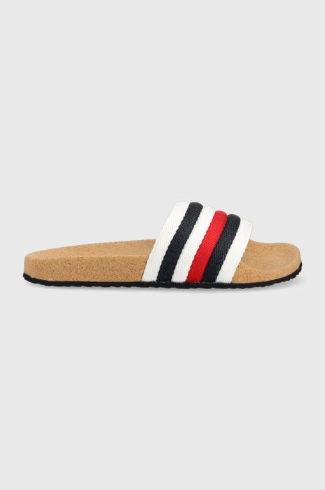 Шльопанці Tommy Hilfiger CORPORATE CORK POOL SLIDE чоловічі колір білий FM0FM04466 Шльопанці Tommy Hilfiger CORPORATE CORK POOL SLIDE чоловічі колір білий FM0FM04466