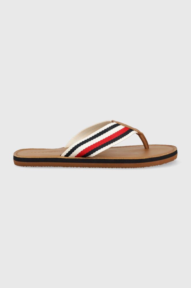 В'єтнамки Tommy Hilfiger HILFIGER LEATHER BEACH SANDAL чоловічі колір коричневий FM0FM04548