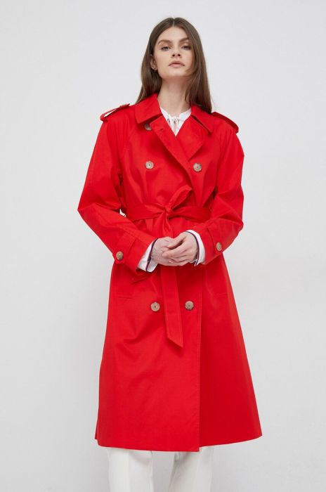 Бавовняний тренч Tommy Hilfiger колір червоний перехідний Бавовняний тренч Tommy Hilfiger колір червоний перехідний