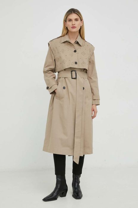 Тренч Bruuns Bazaar Campa Iva жіночий колір бежевий перехідний двобортний