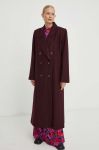 Вовняне пальто Gestuz колір бордовий перехідний двобортний Вовняне пальто Gestuz колір бордовий перехідний двобортний