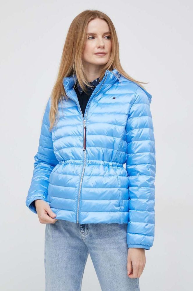Пухова куртка Tommy Hilfiger жіноча перехідна колір блакитний