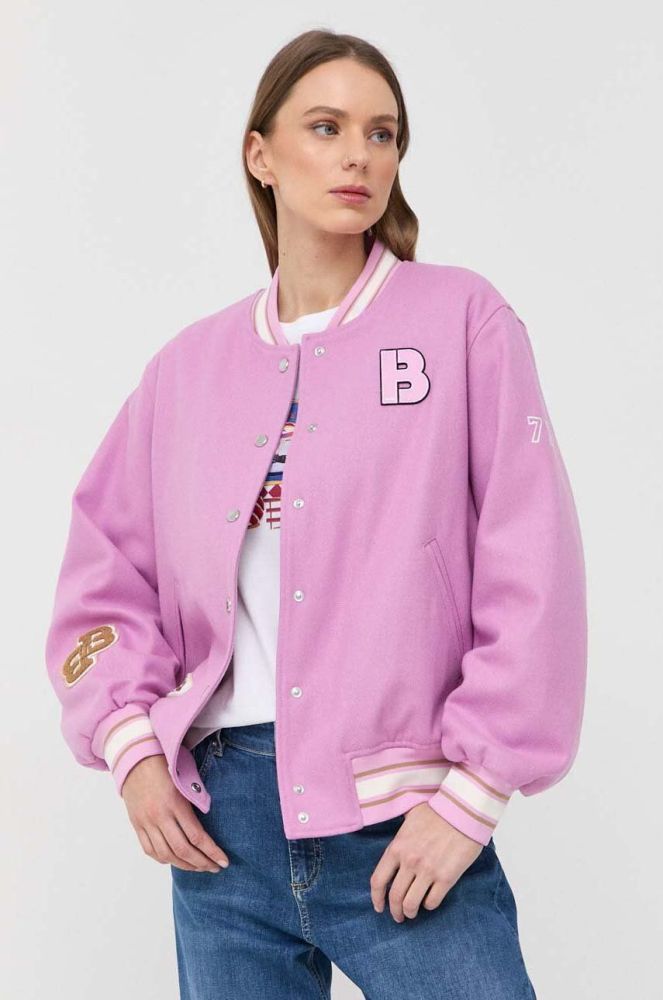 Вовняна куртка-бомбер BOSS колір рожевий перехідна