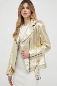 Шкіряна куртка BOSS жіноча колір золотий перехідна oversize