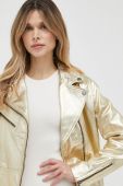 Шкіряна куртка BOSS жіноча колір золотий перехідна oversize