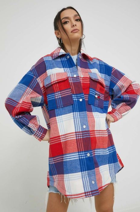 Пальто Tommy Jeans жіночий перехідна oversize колір барвистий