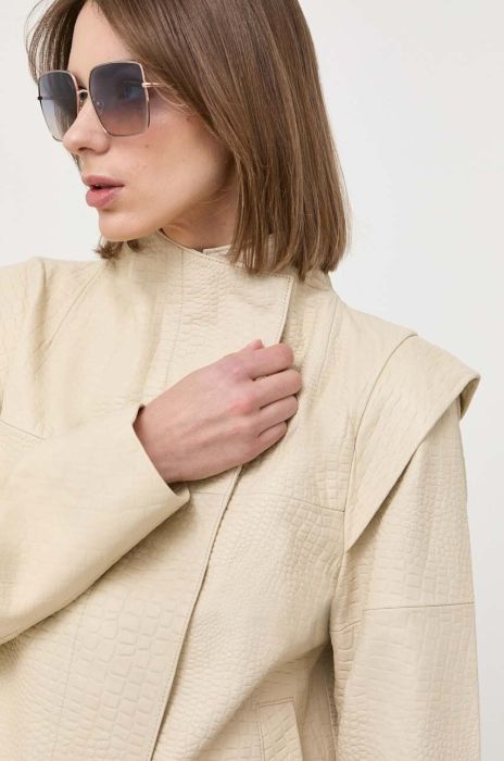 Шкіряна куртка Notes du Nord жіноча колір бежевий перехідна