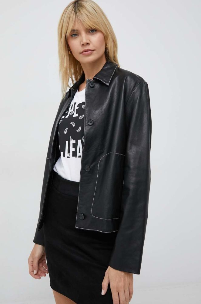 Шкіряна куртка PS Paul Smith жіноча колір чорний перехідна