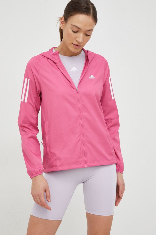 Бігова куртка adidas Performance колір рожевий перехідна
