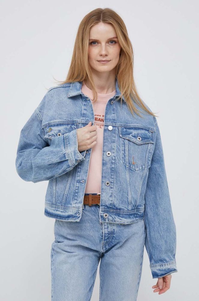 Джинсова куртка Pepe Jeans Turner Rainbow жіноча перехідна oversize колір блакитний