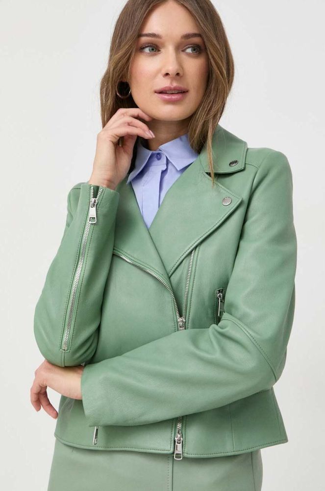 Шкіряна куртка BOSS жіноча колір зелений перехідна (3140093)