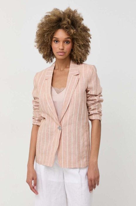 Льняний жакет Armani Exchange колір бежевий однобортний візерунок