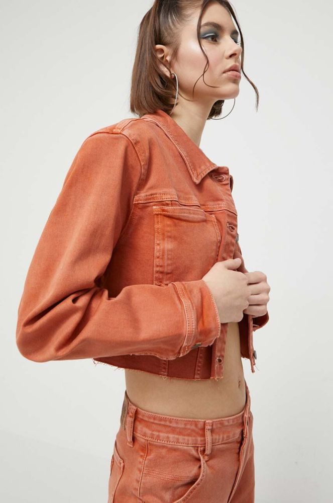 Джинсова куртка Guess Originals жіноча колір помаранчевий перехідна