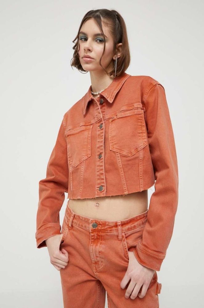 Джинсова куртка Guess Originals жіноча колір помаранчевий перехідна фото 4
