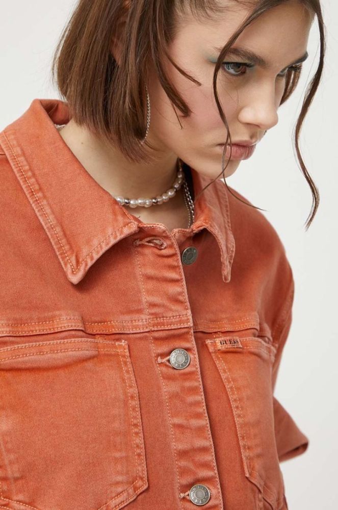 Джинсова куртка Guess Originals жіноча колір помаранчевий перехідна фото 5