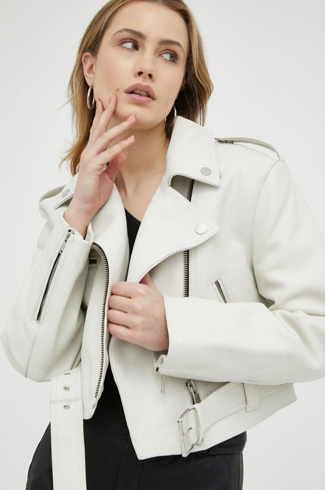 Шкіряна куртка Gestuz жіноча колір сірий перехідна