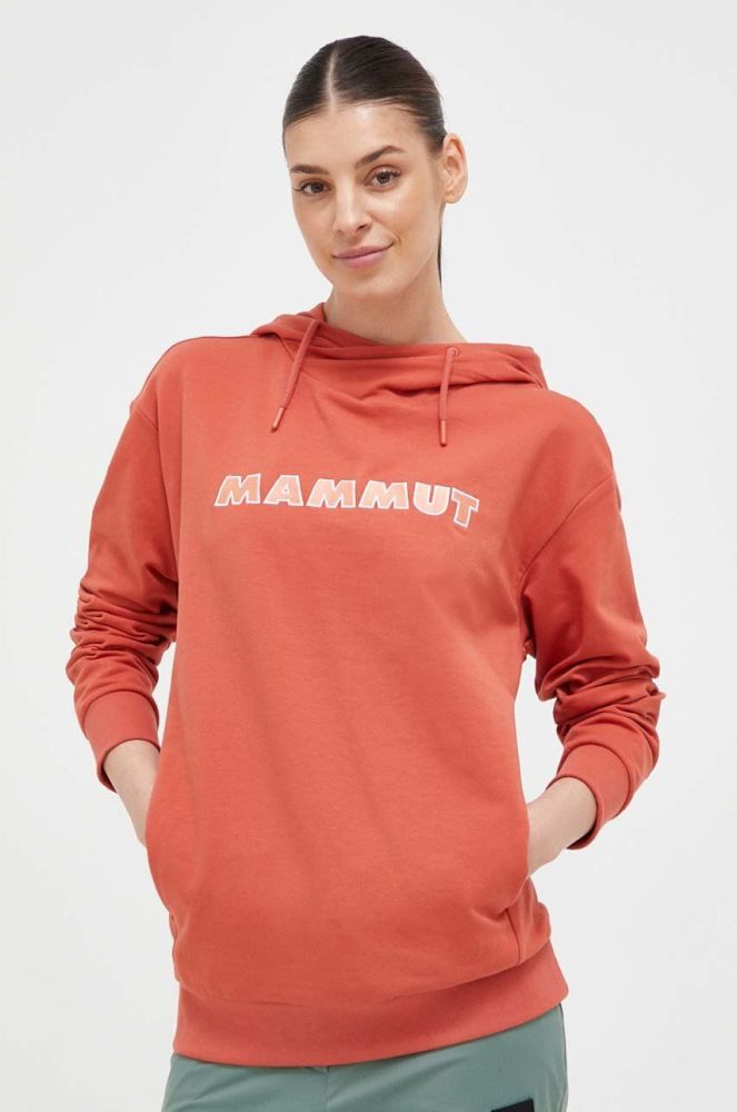 Кофта Mammut ML Hoody Logo жіноча колір рожевий з капюшоном з аплікацією