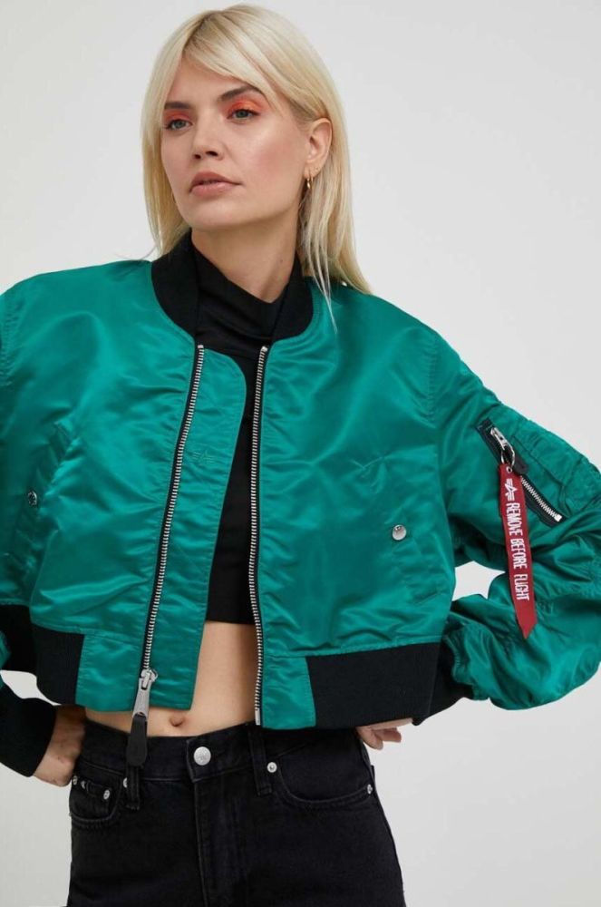 Куртка Alpha Industries MA-1 BOXY WMN жіноча колір зелений перехідна фото 4