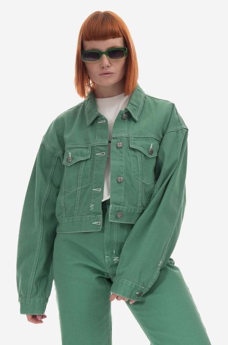 Джинсова куртка KSUBI Cropped жіноча колір зелений перехідна oversize WPS23JK004-green
