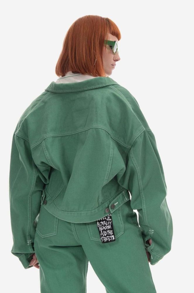Джинсова куртка KSUBI Cropped жіноча колір зелений перехідна oversize WPS23JK004-green фото 4