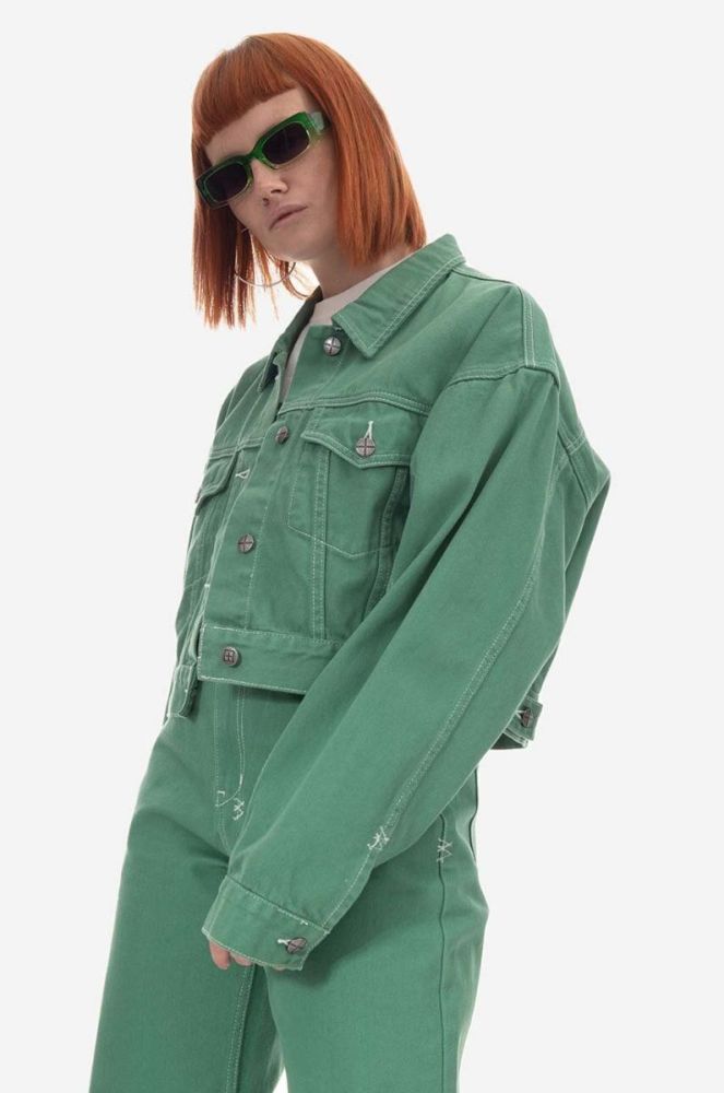 Джинсова куртка KSUBI Cropped жіноча колір зелений перехідна oversize WPS23JK004-green фото 6