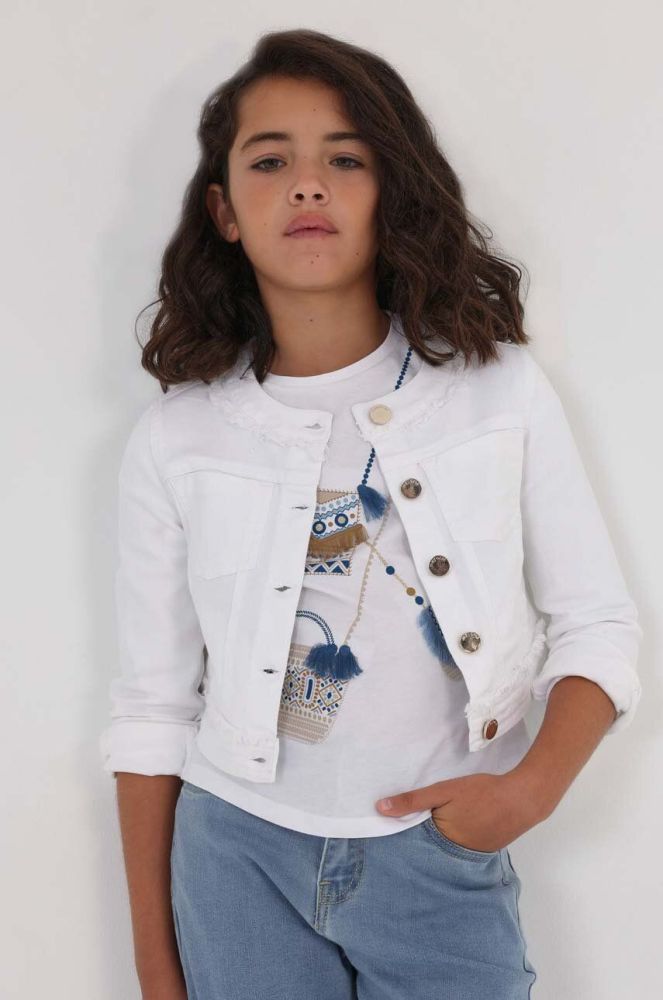 Дитяча джинсова куртка Mayoral колір білий