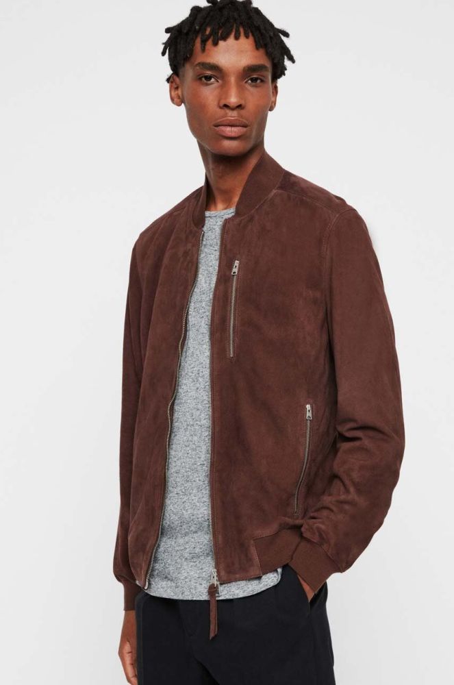 Шкіряна куртка AllSaints чоловіча колір коричневий перехідна