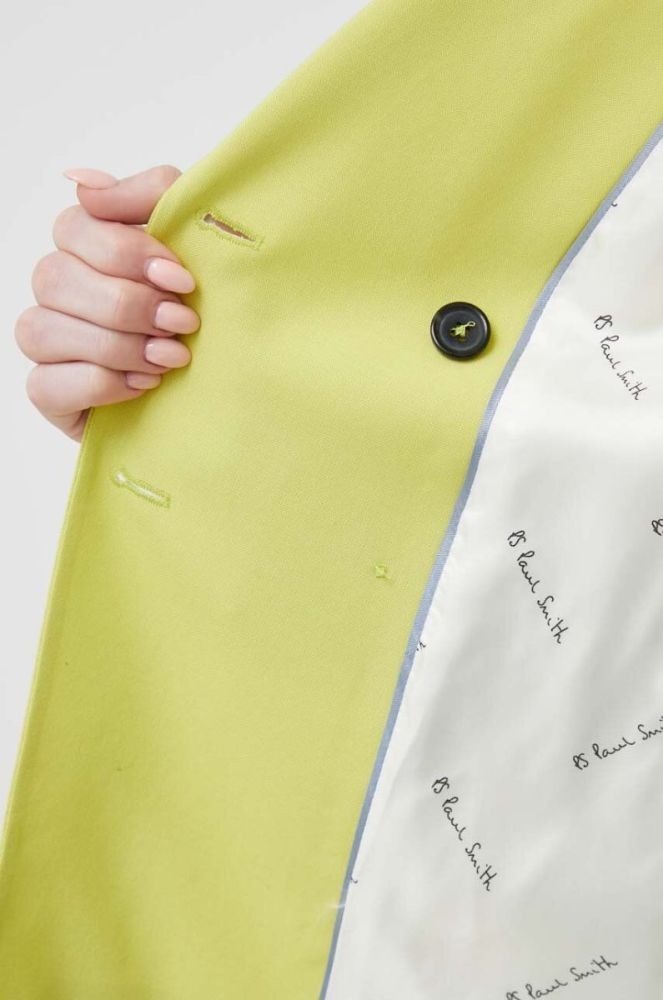Вовняний піджак PS Paul Smith колір зелений двобортний однотонна фото 6