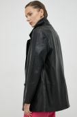 Шкіряний піджак Young Poets Society Pina колір чорний двобортний