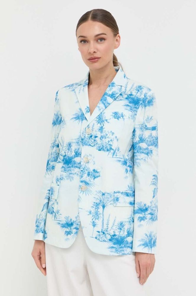 Бавовняний піджак Red Valentino однобортний візерунок колір блакитний фото 4