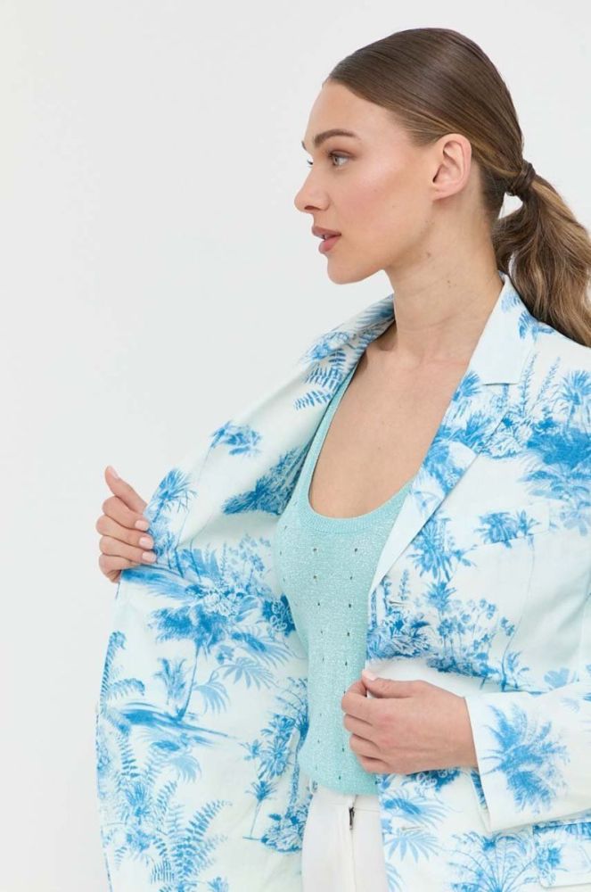 Бавовняний піджак Red Valentino однобортний візерунок колір блакитний фото 6