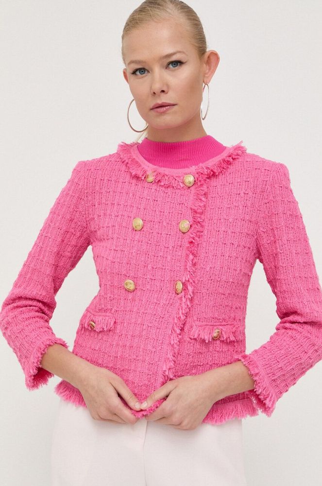 Піджак Luisa Spagnoli Clara колір рожевий двобортний однотонний