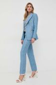 Льняний жакет Luisa Spagnoli двобортний меланж колір блакитний