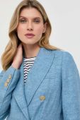 Льняний жакет Luisa Spagnoli двобортний меланж колір блакитний