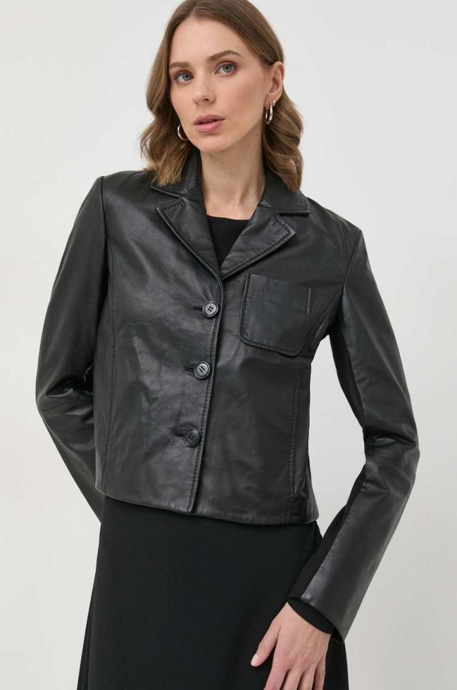 Шкіряна куртка MAX&Co. жіноча колір чорний перехідна
