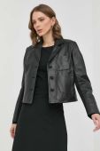 Шкіряна куртка MAX&Co. жіноча колір чорний перехідна