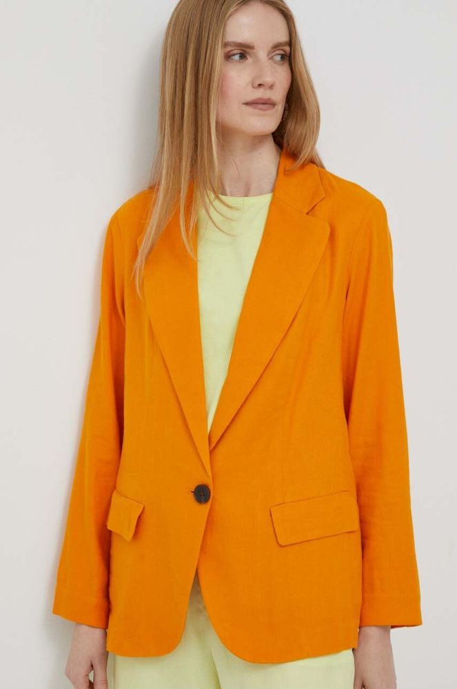Льняний жакет Sisley колір помаранчевий однобортний однотонна