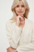 Льняний жакет Sisley колір бежевий однобортний однотонна