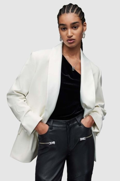 Піджак AllSaints колір білий двобортний однотонна