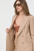 Піджак з домішкою льону Luisa Spagnoli колір бежевий двобортний однотонна