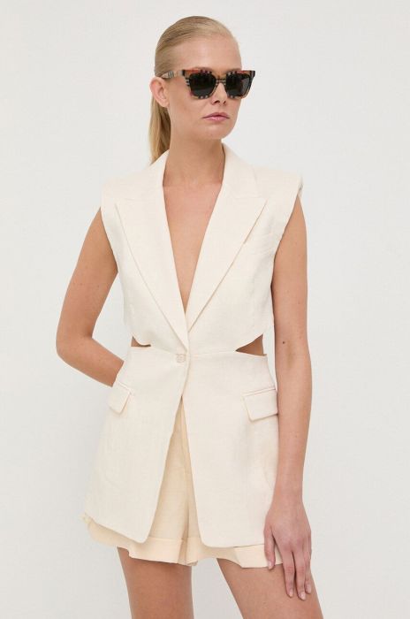 Лляний жилет Patrizia Pepe колір бежевий однобортний